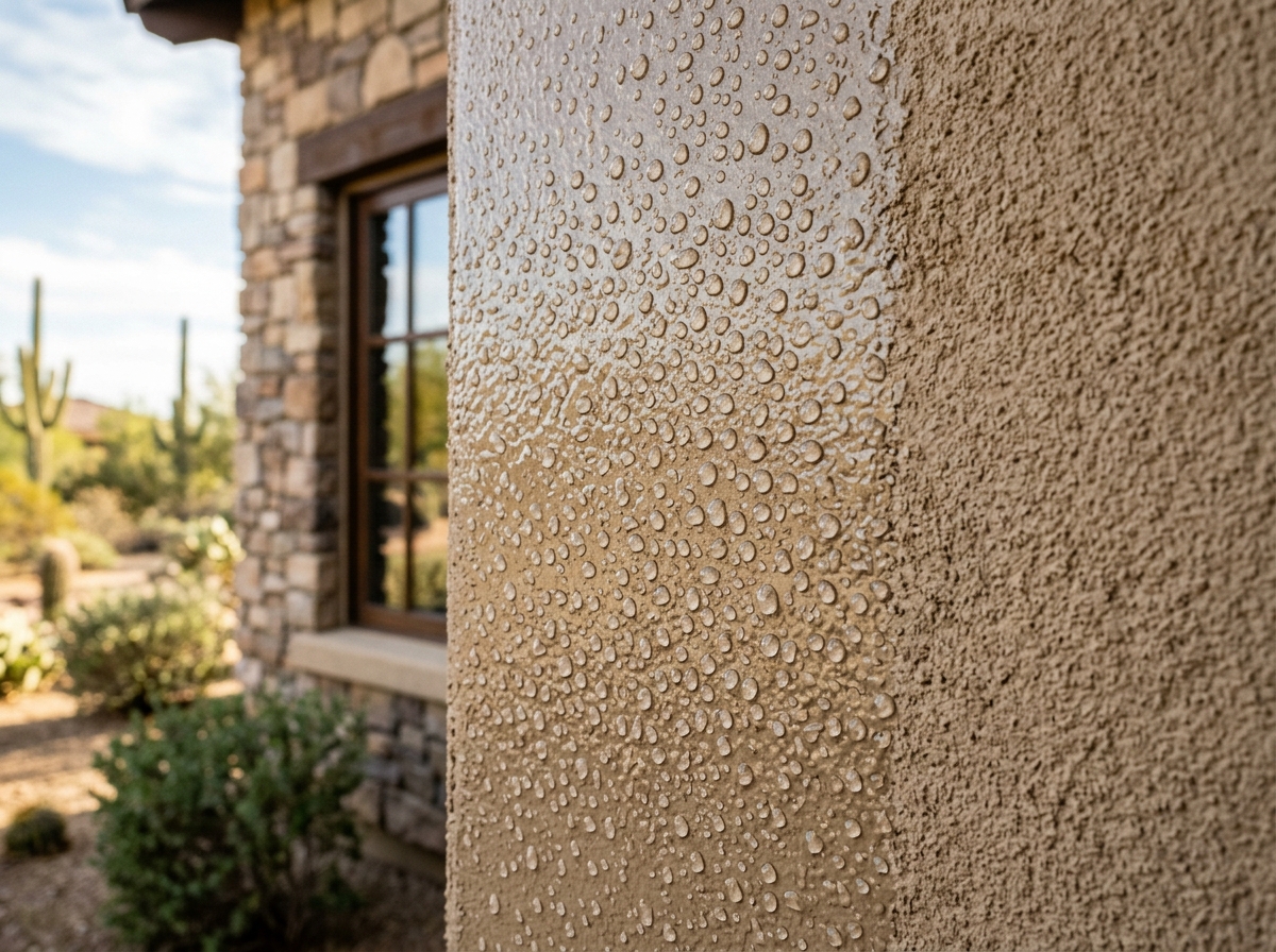 Protected stucco showing UV and water resistance