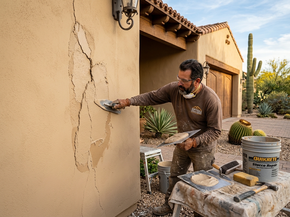 Stucco repair and elastomeric coating in Scottsdale home by DYS Construction